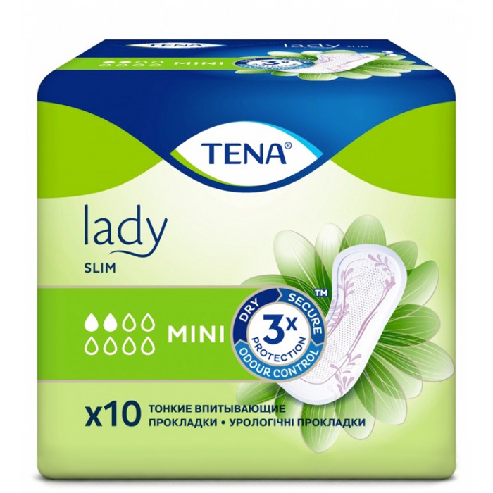 Тонкие урологические прокладки Tena Lady Slim Mini, 2 капли, 10 шт. - 